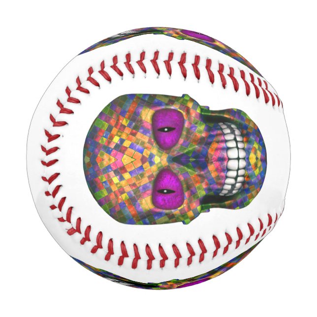 Lila Mosaik Zucker Schädel Zombie Baseball (Vorderseite Links)