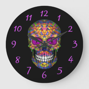 Lila Mosaik-Zuckerschädel-Zombie-Wand-Uhren Große Wanduhr