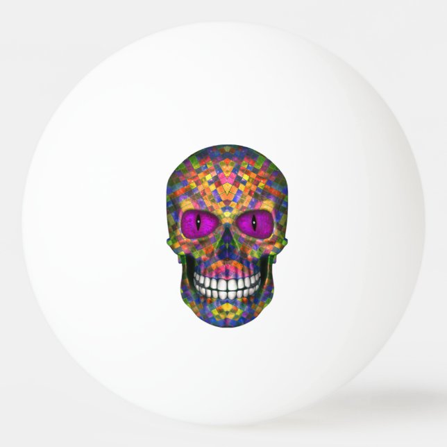 Lila Mosaik-Zuckerschädeluntoter Ping Pong Ball Tischtennisball (Vorderseite)