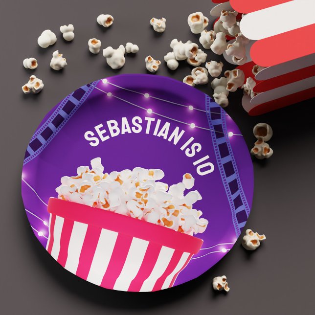 Lila Movie Night Popcorn Box Kindergeburtstag Part Pappteller (Purple Movie Night Popcorn Box Kids Birthday Party Paper Plates)