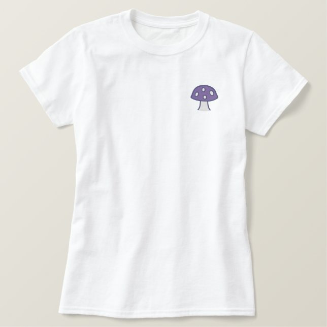 Lila Mushroom bestickter T - Shirt (Design vorne)