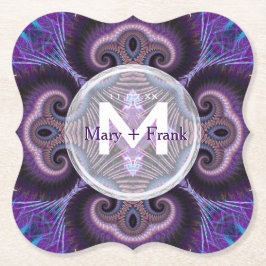 Lila Mushroom Mandala Fraktals Monogram Untersetzer