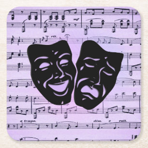 Lila Musik- und Theater Masken Rechteckiger Pappuntersetzer