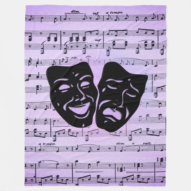 Lila Musik- und Theatermasken Fleecedecke (Vorderseite)
