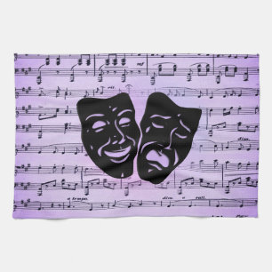 Lila Musik- und Theatermasken Geschirrtuch
