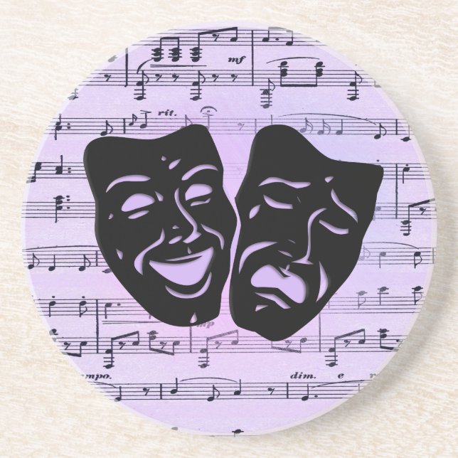 Lila Musik- und Theatermasken Getränkeuntersetzer (Vorne)