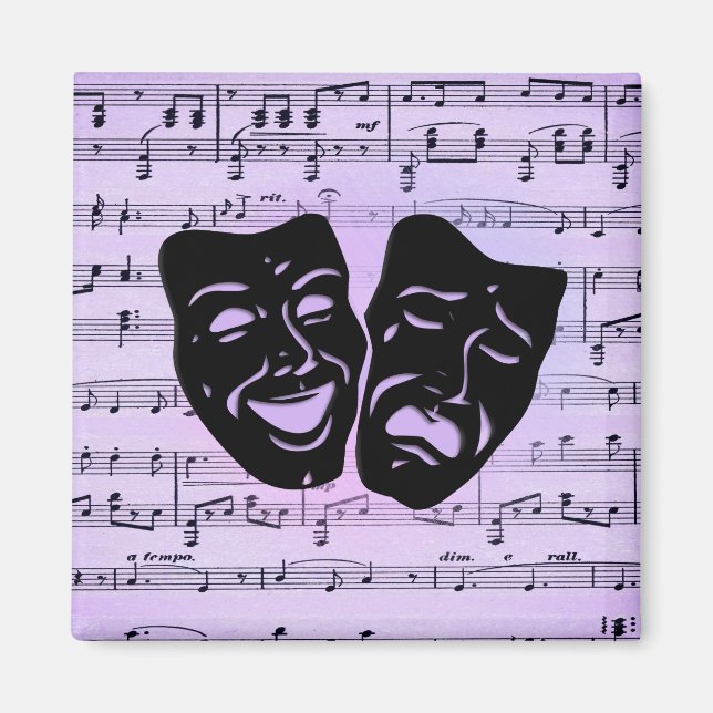 Lila Musik- und Theatermasken Magnet (Vorne)