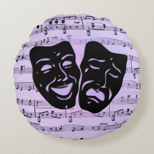 Lila Musik- und Theatermasken Rundes Kissen