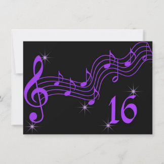 Lila Musiknoten 16 . Geburtstag Einladung