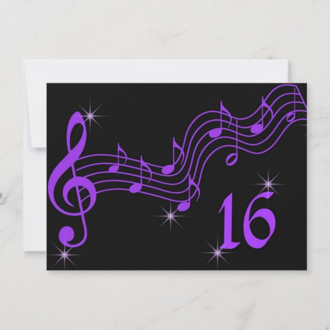Lila Musiknoten 16 . Geburtstag Einladung (Vorderseite)