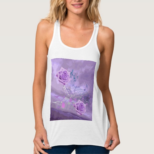 Lila Musiknoten und Rose Racerback Tank Top (Vorderseite)