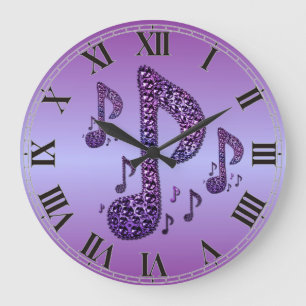 Lila Musiknoten-Wandleuchte Große Wanduhr