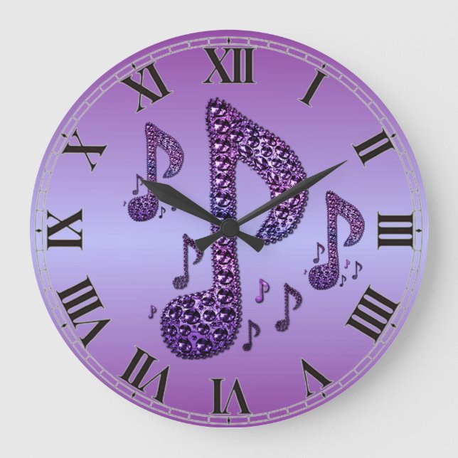 Lila Musiknoten-Wandleuchte Große Wanduhr (Vorderseite)