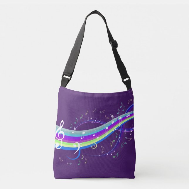 Lila Musiknoten-Wellen-Taschen-Tasche Tragetaschen Mit Langen Trägern (Vorderseite)