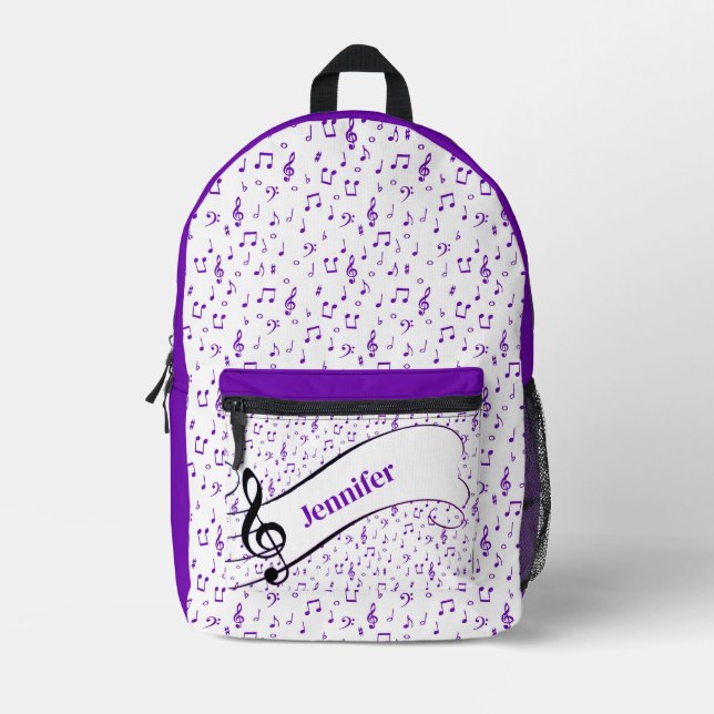 Lila Musikthema personalisiert Bedruckter Rucksack (Vorderseite)