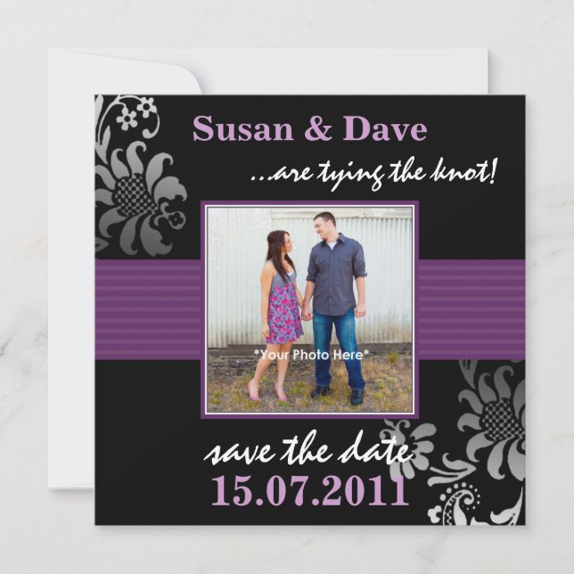 Lila Muster Foto Save the Date (Vorderseite)