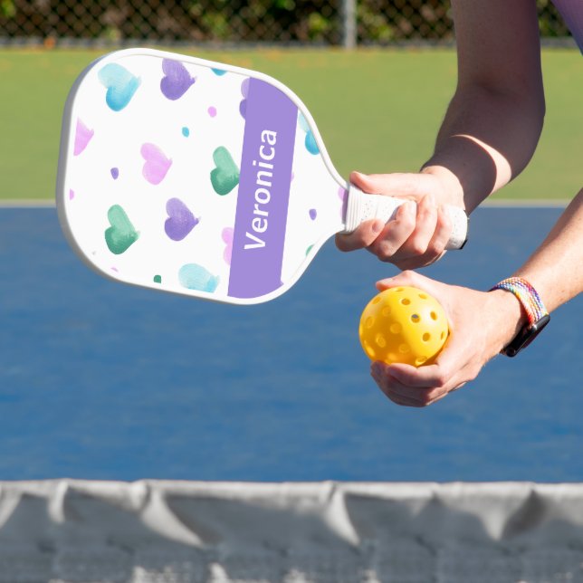 Lila Muster für die Wasserfarbigkeit des Herzens Pickleball Schläger (InSitu)