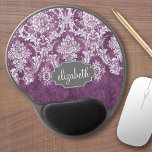Lila Muster mit Namen Gel Mousepad<br><div class="desc">Ein Vintages Muster mit einer Tafel und Spitzen-Design. Schau genau auf die Blume und Blätter. Ein trendiges Design mit Juwelenfarben und Eleganz. Elemente können leichter angepasst werden, wenn Sie zuerst alle Foto und Texte ersetzen. Wenn Ihre Kunst noch angepasst werden muss, klicken Sie auf die Schaltfläche Diese anpassen. Das bringt...</div>