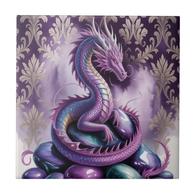 Lila Mystischer Drache Gothic Fliese (Vorderseite)