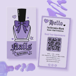 Lila Nagellackflasche mit Schleife Nagelstudio QR- Visitenkarte