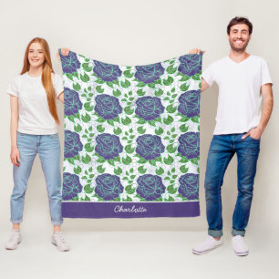 Lila nahtlose Blumenmuster personalisierter Name Fleecedecke