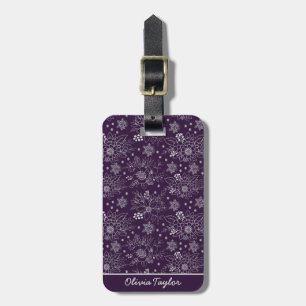 Lila nahtlose Blumenmuster personalisierter Name Gepäckanhänger