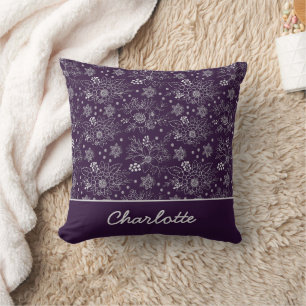 Lila nahtlose Blumenmuster personalisierter Name Kissen