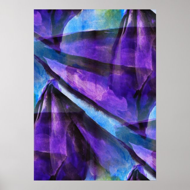 lila nahtloser Kubismus, blaue abstrakte Kunst Poster (Vorne)