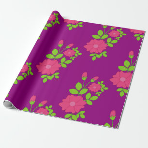Lila nahtloses Muster mit rosa Blume und Gree Geschenkpapier