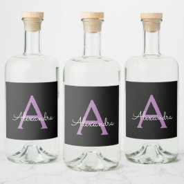 Lila Name der Girl-Monogram-Datei Alkoholflaschenetikett