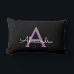 Lila Name der Girl-Monogram-Datei Lendenkissen<br><div class="desc">Lila und schwarze Monogramm tragen Sie Ihren eigenen Namen Lumbar Kissen. Das macht den perfekten 16 Geburtstag,  Hochzeit,  Brautparty,  Jubiläum,  Babydusche oder Junggeselinnen-Abschied Geschenk für jemanden,  der Lieben glamourösen Luxus und schicke Stile.</div>