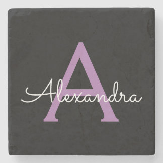 Lila Name der Girl-Monogram-Datei Steinuntersetzer