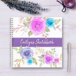 Lila Name des Aquarellzeichens Notizbuch