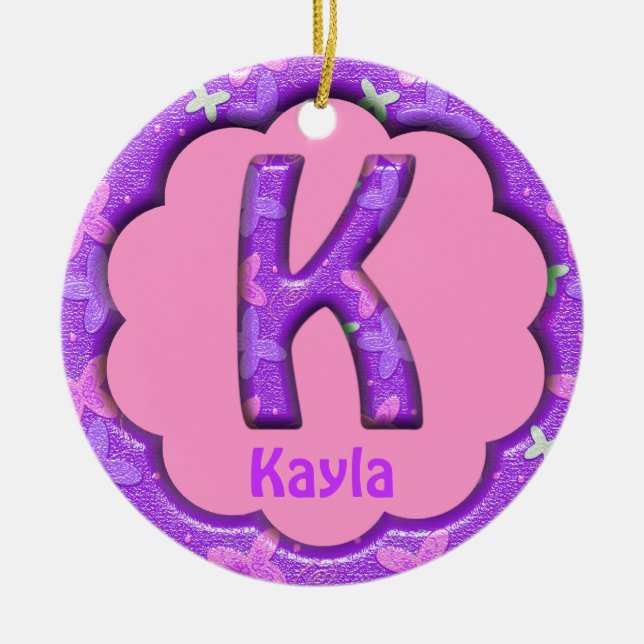 Lila Name des Buchstabe-K der Verzierungs-w Keramikornament (Vorne)