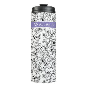 Lila Name des handgezeichneten schwarzen Musters Thermosbecher