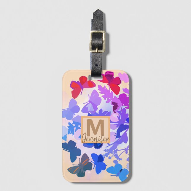 lila Name des Märchenschmetterlings Gepäckanhänger (Vorderseite Vertikal)
