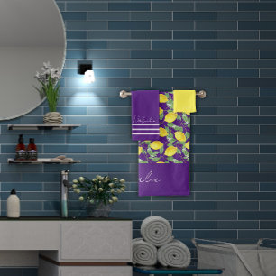 Lila Name des Zitronenmusters Badhandtuch Set