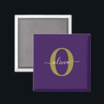 Lila Name für Monogramm-Skripte Magnet<br><div class="desc">Dieses elegante Monogramm und das stilvolle Script-Namensdesign können als Geschenk für Geburtstag, Hochzeit, Brautparty, Jubiläum, Muttertag oder jeden Anlass gegeben werden. Es kann mit dem Namen und dem Namen der Person personalisiert werden. Sie können den Schriftart, die Farbe des Schriftartes, die Größe des Schriftartes und die Hintergrundfarbe mit dem Design-Tool...</div>