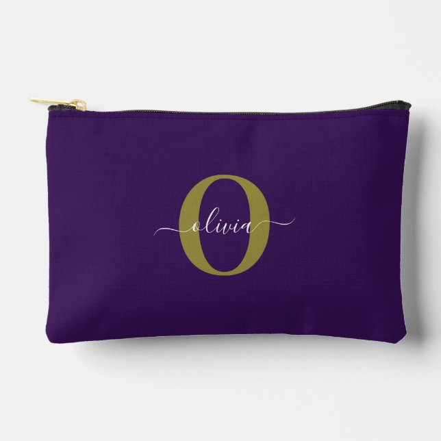 Lila Name für Monogramm-Skripte Zubehörtasche (Vorderseite)