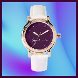 Lila Name Klasse Glam Rose Gold White Band Handgel Armbanduhr