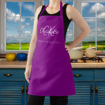 Lila Name Schürze<br><div class="desc">Lila Hintergrund. Personalisieren und fügen Sie Ihren Vornamen, Monogramm-Initialen und vollständigen Namen. Verwenden Sie Ihre Backspace-Taste, um sie zu löschen, wenn Sie die Schürze ohne Ihren vollständigen Namen gewollt haben.</div>