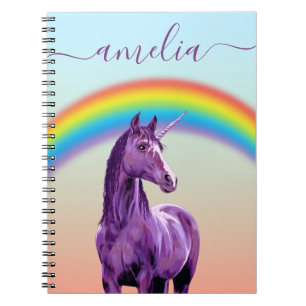 Lila Name Unicorn & Rainbow Hübsch Kalligraphie Notizblock
