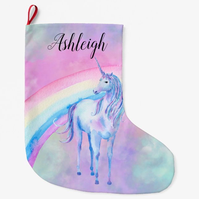 Lila Name von Unicorn Rainbow Großer Weihnachtsstrumpf (Vorderseite)