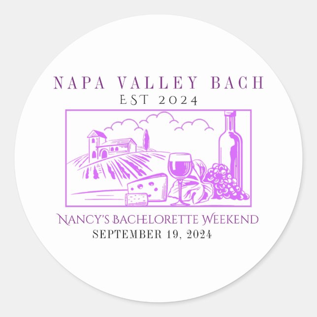 Lila Napa-Tal Bachelorette Gevor-Sticker Runder Aufkleber (Vorderseite)