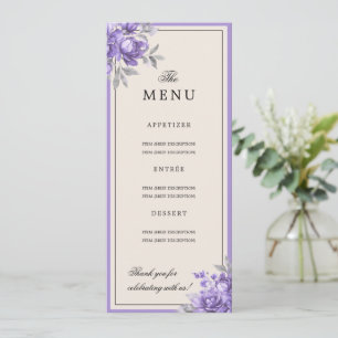 Lila natürliches rustikales Blumenhochzeitsmenü Einladung