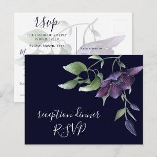 Lila Navy Blue Floral Darl Empfang Dinner UAWG Einladungspostkarte