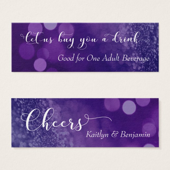 Lila Navy Ombre Glitzer Bokeh Mini Drink Ticket (Vorne & Hinten)