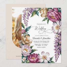 Lila Nebel, Champagner Gold und weiße florale Hoch Einladung