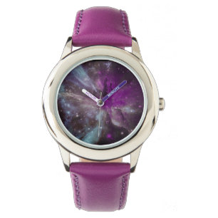 Lila Nebel und Sterne Armbanduhr
