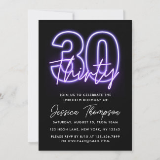 Lila Neon 30. Geburtstag Einladung